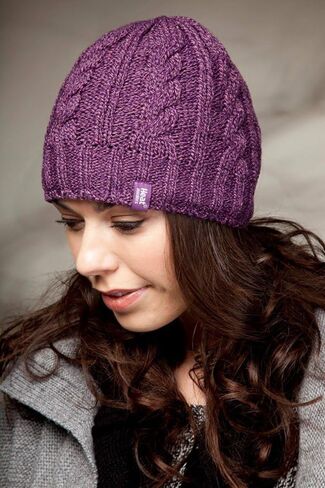 HEAT HOLDERS - Women's Thermal Fleece Cable Knit Winter Hat 3.4 Tog - One Size (Purple) in Saudi Arabia