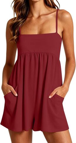 Sleeveless Rompers for Women, Spaghetti Strap Loose Fit Short Jumpsuits, Athletic Romper for Workout Athletic in Kuwait