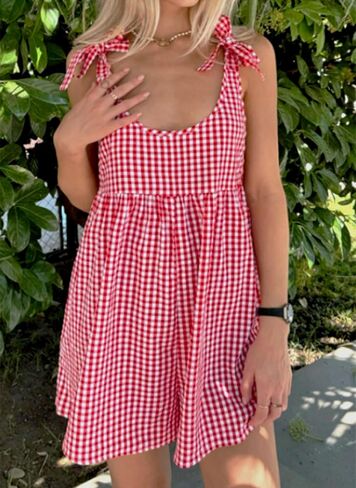 GAMISS Summer 2025 Gingham Romper Casual Cotton Womens Jumpsuit with Cute Tie Straps Sleeveless Loose Y2K Overalls Shorts Red M in Saudi Arabia