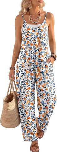 LILLUSORY Womens Jumpsuits Tropical Floral Print Boho Summer Overalls Rompers Cruise Outfits in Kuwait
