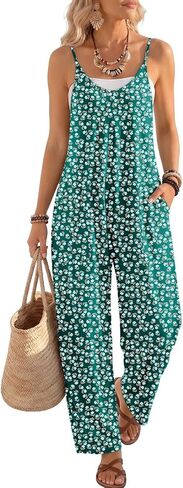LILLUSORY Womens Jumpsuits Tropical Floral Print Boho Summer Overalls Rompers Cruise Outfits in Kuwait