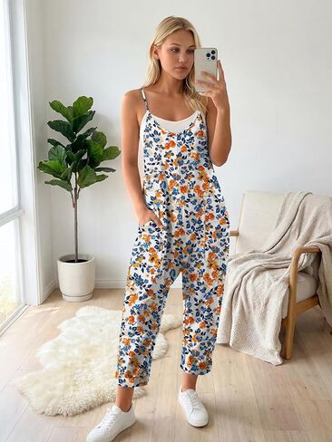 LILLUSORY Womens Jumpsuits Tropical Floral Print Boho Summer Overalls Rompers Cruise Outfits in Kuwait