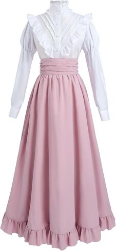 Victorian Dress for Women Edwardian Costume Medieval Renaissance Dresses 2 Pcs Shirt Skirt Set Ball Gown in Saudi Arabia