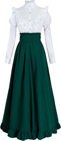 Victorian Dress for Women Edwardian Costume Medieval Renaissance Dresses 2 Pcs Shirt Skirt Set Ball Gown in Saudi Arabia