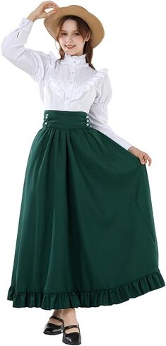 Victorian Dress for Women Edwardian Costume Medieval Renaissance Dresses 2 Pcs Shirt Skirt Set Ball Gown in Saudi Arabia