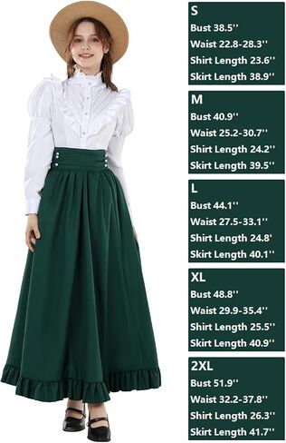 Victorian Dress for Women Edwardian Costume Medieval Renaissance Dresses 2 Pcs Shirt Skirt Set Ball Gown in Saudi Arabia