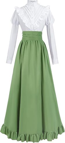 Victorian Dress for Women Edwardian Costume Medieval Renaissance Dresses 2 Pcs Shirt Skirt Set Ball Gown in Saudi Arabia