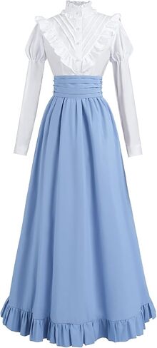 Victorian Dress for Women Edwardian Costume Medieval Renaissance Dresses 2 Pcs Shirt Skirt Set Ball Gown in Saudi Arabia