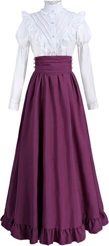 Victorian Dress for Women Edwardian Costume Medieval Renaissance Dresses 2 Pcs Shirt Skirt Set Ball Gown in Saudi Arabia
