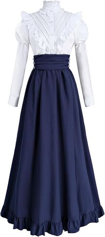 Victorian Dress for Women Edwardian Costume Medieval Renaissance Dresses 2 Pcs Shirt Skirt Set Ball Gown in Saudi Arabia