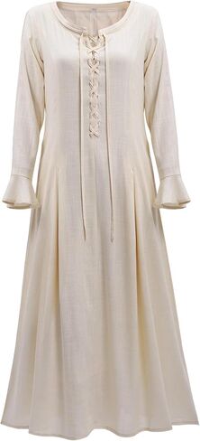 PROCOS Medieval Dress Women's Tunic Underdress Embroidery Vintage Beige Skirt Peasant Cosplay Costumes in Kuwait