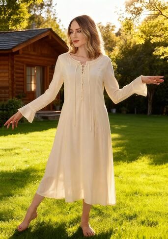 PROCOS Medieval Dress Women's Tunic Underdress Embroidery Vintage Beige Skirt Peasant Cosplay Costumes in Kuwait