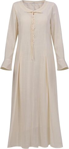 PROCOS Medieval Dress Women's Tunic Underdress Embroidery Vintage Beige Skirt Peasant Cosplay Costumes in Kuwait