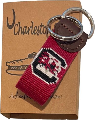 Charleston Belt USC Gamecocks Hand-stitched Needlepoint Key Fobs Genuine Leather University of South Carolina Logo Officially Licensed in Saudi Arabia