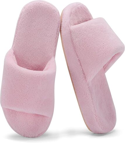 NineCiFun Women's Open Toe House Slippers - Memory Foam Slippers with Plush Faux Fur, Non-Slip Lightweight Indoor Outdoor Slides Slip-On Style in Saudi Arabia