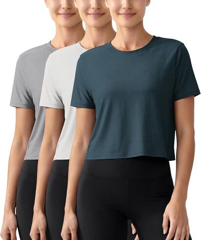 ASLABCREW Women's Everyday Comfort Cropped Tee, Ultra Soft Performance Short Sleeve Relaxed Crop Top, Crew Neck T-Shirts in Kuwait