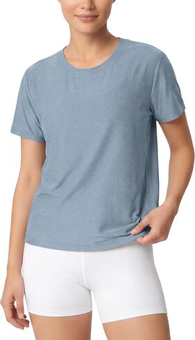 ASLABCREW Women's Everyday Comfort Cropped Tee, Ultra Soft Performance Short Sleeve Relaxed Crop Top, Crew Neck T-Shirts in Kuwait