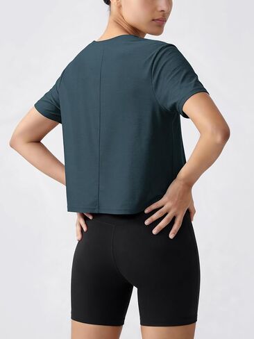 ASLABCREW Women's Everyday Comfort Cropped Tee, Ultra Soft Performance Short Sleeve Relaxed Crop Top, Crew Neck T-Shirts in Kuwait