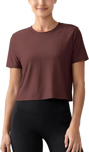 ASLABCREW Women's Everyday Comfort Cropped Tee, Ultra Soft Performance Short Sleeve Relaxed Crop Top, Crew Neck T-Shirts in Kuwait