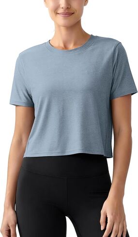 ASLABCREW Women's Everyday Comfort Cropped Tee, Ultra Soft Performance Short Sleeve Relaxed Crop Top, Crew Neck T-Shirts in Kuwait