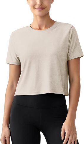 ASLABCREW Women's Everyday Comfort Cropped Tee, Ultra Soft Performance Short Sleeve Relaxed Crop Top, Crew Neck T-Shirts in Kuwait