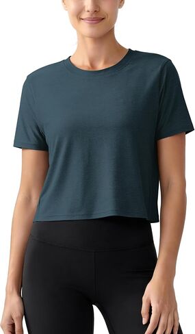 ASLABCREW Women's Everyday Comfort Cropped Tee, Ultra Soft Performance Short Sleeve Relaxed Crop Top, Crew Neck T-Shirts in Kuwait