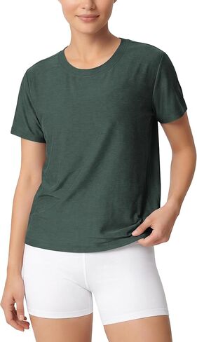 ASLABCREW Women's Everyday Comfort Cropped Tee, Ultra Soft Performance Short Sleeve Relaxed Crop Top, Crew Neck T-Shirts in Kuwait
