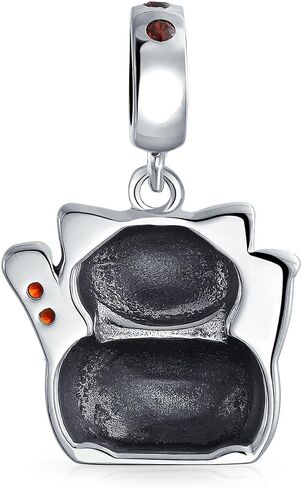 Bling Jewelry .925 Sterling Silver Japanese Maneki Neko Lucky Cat Good Fortune Dangle Charm Bead For Women Red Enamel for Bracelet in Kuwait