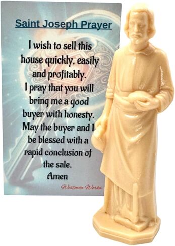 Westmon Works St Joseph House Seller Kit مجموعة بيع العقارات المنزلية تمثال تمثال صغير مع تعليمات تساعية وبطاقة القديس للصلاة المقدسة، صنع في الولايات المتحدة الأمريكية in Kuwait