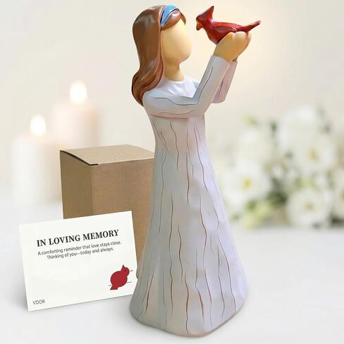 Cardinal Memorial Figurine, Hand-Painted Resin, 5.3 Inch, White | Sympathy remembrance gift for loss; Verse card brings quiet solace; Artisan piece in memory of a loved one in Saudi Arabia