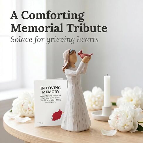 Cardinal Memorial Figurine, Hand-Painted Resin, 5.3 Inch, White | Sympathy remembrance gift for loss; Verse card brings quiet solace; Artisan piece in memory of a loved one in Saudi Arabia