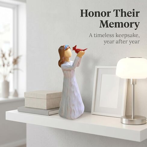 Cardinal Memorial Figurine, Hand-Painted Resin, 5.3 Inch, White | Sympathy remembrance gift for loss; Verse card brings quiet solace; Artisan piece in memory of a loved one in Saudi Arabia