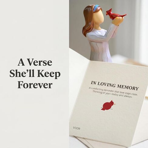 Cardinal Memorial Figurine, Hand-Painted Resin, 5.3 Inch, White | Sympathy remembrance gift for loss; Verse card brings quiet solace; Artisan piece in memory of a loved one in Saudi Arabia