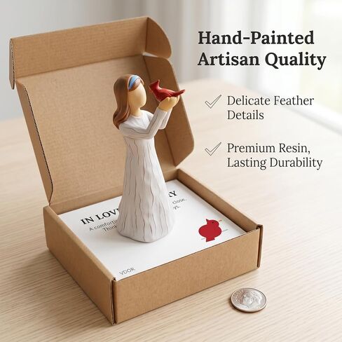 Cardinal Memorial Figurine, Hand-Painted Resin, 5.3 Inch, White | Sympathy remembrance gift for loss; Verse card brings quiet solace; Artisan piece in memory of a loved one in Saudi Arabia