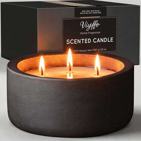 شمعة معطرة كبيرة بحجم 20 أونصة من Viyffo - الأوكالبتوس وإكليل الجبل، 3 شموع صويا غير سامة فتيل للنساء والرجال، برطمان سيراميك أسود غير لامع، عطر منزلي فاخر، ديكور غرفة أنيق وهدية عيد ميلاد ممتازة in Kuwait