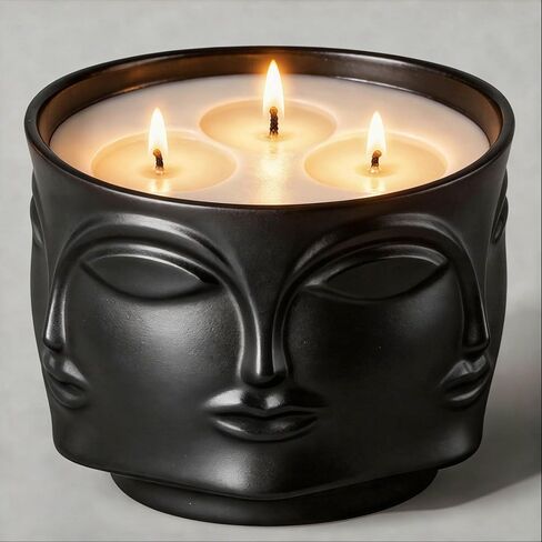 شمعة معطرة كبيرة بحجم 20 أونصة من Viyffo - الأوكالبتوس وإكليل الجبل، 3 شموع صويا غير سامة فتيل للنساء والرجال، برطمان سيراميك أسود غير لامع، عطر منزلي فاخر، ديكور غرفة أنيق وهدية عيد ميلاد ممتازة in Kuwait