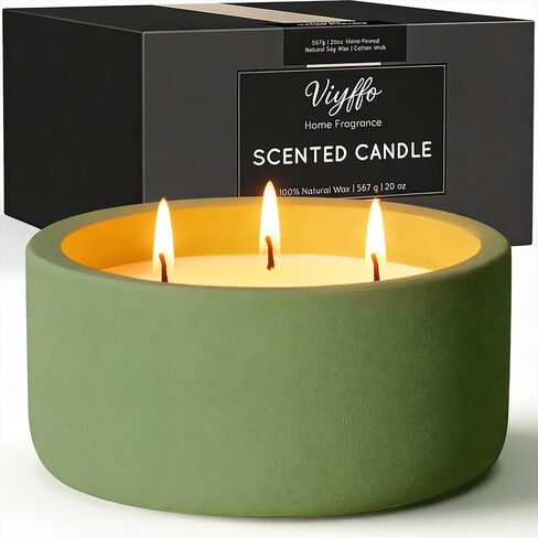 شمعة معطرة كبيرة بحجم 20 أونصة من Viyffo - الأوكالبتوس وإكليل الجبل، 3 شموع صويا غير سامة فتيل للنساء والرجال، برطمان سيراميك أسود غير لامع، عطر منزلي فاخر، ديكور غرفة أنيق وهدية عيد ميلاد ممتازة in Kuwait