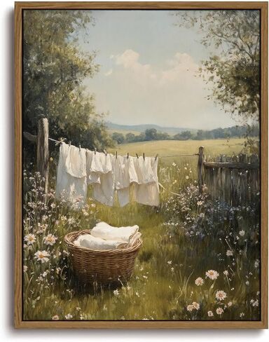 KISSFOX Vintage Framed Wall Art For Laundry Room Decor Country Landscape Pictures Wall Decor Rustic Summer Wildflower Canvas Art Prints Modern Farmhouse Paintings Artwork in Saudi Arabia