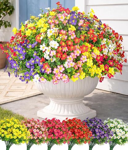 Artificial Flowers for Outdoors, UV Resistant Fake Outdoor Flowers, Realistic Faux Flowers No Fade,Summer Decor for Planter Beds,Window Box,Hanging Basket,Pots,Porch (18P Large Bunch) in Saudi Arabia