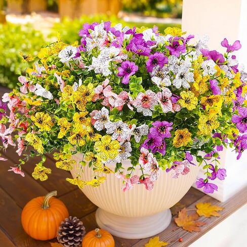 12 Bundles Outdoor Artificial Flowers for Home Decoration,Mixed Realistic Plastic Fake Plants Flowers for Porch Patio Balcony Planter Yard(4 Color) in Saudi Arabia