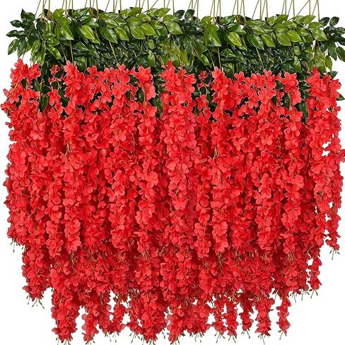 الوستارية الاصطناعية معلقة الزهور وهمية الوستارية زهرة إكليل الحرير الكروم الروطان ديكور للمنزل الزفاف قوس جدار حديقة الخضرة غرفة نوم في الهواء الطلق مكتب الطرف الديكور (12، أبيض) in Kuwait