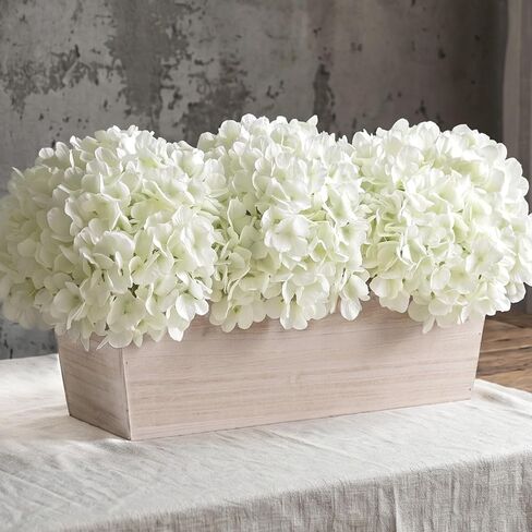 21" Large Artificial Hydrangea Arrangement in Planter for Table Centerpiece, Lifelike Fake Hydrangea Potted Plant, Silk Faux Flowers in Wood Planter for Farmhouse Home Office Shower Decor (White) in Saudi Arabia