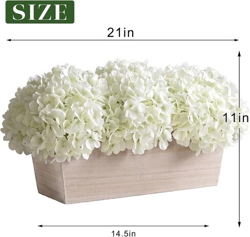 21" Large Artificial Hydrangea Arrangement in Planter for Table Centerpiece, Lifelike Fake Hydrangea Potted Plant, Silk Faux Flowers in Wood Planter for Farmhouse Home Office Shower Decor (White) in Saudi Arabia