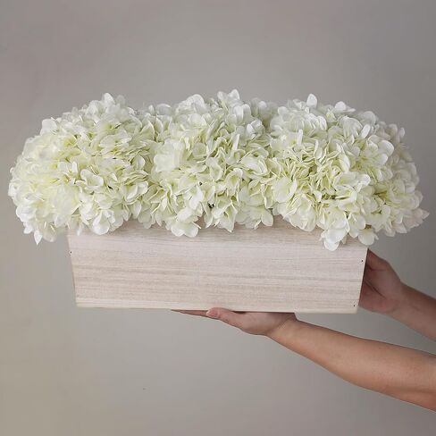21" Large Artificial Hydrangea Arrangement in Planter for Table Centerpiece, Lifelike Fake Hydrangea Potted Plant, Silk Faux Flowers in Wood Planter for Farmhouse Home Office Shower Decor (White) in Saudi Arabia