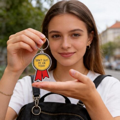 “Didn’t Quit My Job Today" Keychain – Funny Award Ribbon Design for Office Workers & Survivors – Perfect for Coworkers, Remote Teams & Anyone Who Deserves a Gold Star for Not Walking Out in Kuwait