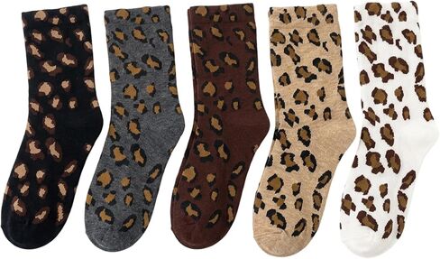 5-Pack Leopard Print Socks,Cheetah Socks, Comfortable Daily Wear and Fashion Styling, Polyester Material Blend in Saudi Arabia
