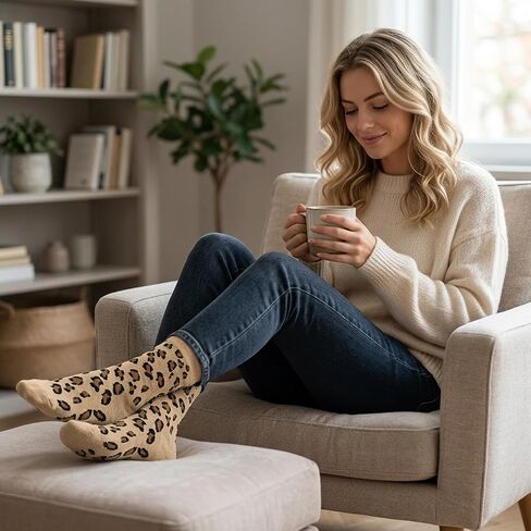 5-Pack Leopard Print Socks,Cheetah Socks, Comfortable Daily Wear and Fashion Styling, Polyester Material Blend in Saudi Arabia