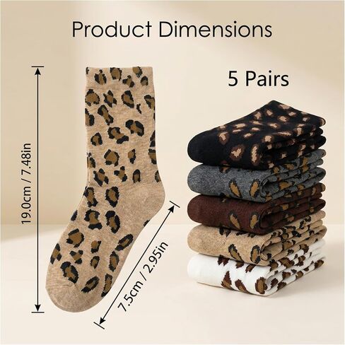 5-Pack Leopard Print Socks,Cheetah Socks, Comfortable Daily Wear and Fashion Styling, Polyester Material Blend in Saudi Arabia