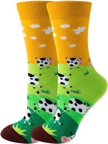 Women Colourful fun Socks,Ladies Crew Cute Combed cotton animal cat flowers fruit socks,Novelty Gag Gifts for Women in Saudi Arabia