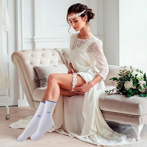 Bride Socks Bride To Be Something Blue Gift, Bride Gifts Soft Cotton Socks for Women Wedding Engagement Bridesmaid Bridal Shower Gifts Bachelorette Party Favor Honeymoon Essentials Decorations in Saudi Arabia